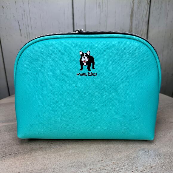 Marc Tetro Makeup Cosmetic Case Boston Terrier French Bulldog Teal Zipper Bag - Picture 15 of 15